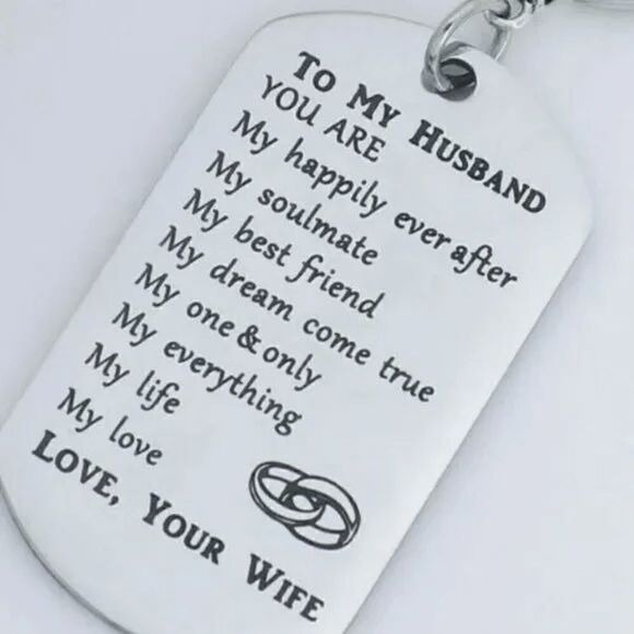 SILVER STAINLESS STEEL ADORING HUSBAND KEYCAHIN - Picture 3 of 3